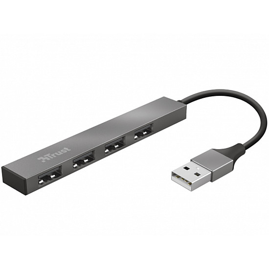 TRUST Hub HALYX USB2.0, 4xUSB, Aluminjum, siva