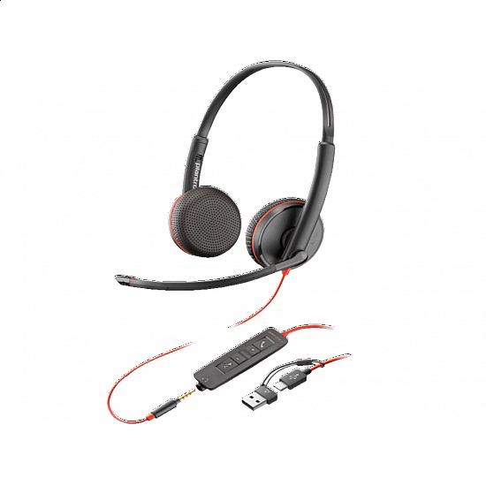 HP slušalice Poly Blackwire 3225 Stereo USB-C Headset +3.5mm Plug +USB-C, A Adapter, 8X229AA, crna