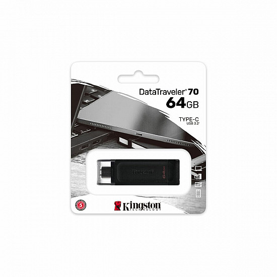 Kingston FLASH DRIVE 64GB USB Type C 3.2 DataTraveler 70 black DT70, 64GB 
