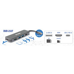 D-Link docking DUB-2327 6in1 USB-C - HDMI, USB3.0x2, CR, PD