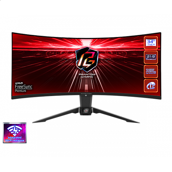 AsRock monitor 34" PG34WQ15R2B VA 3440x1440, 165Hz, 1ms, HDMIx2, DP, zvučnici AsRock monitor 34" PG34WQ15R2B VA 3440x1440, 165Hz, 1ms, HDMIx2, DP, zvučnici