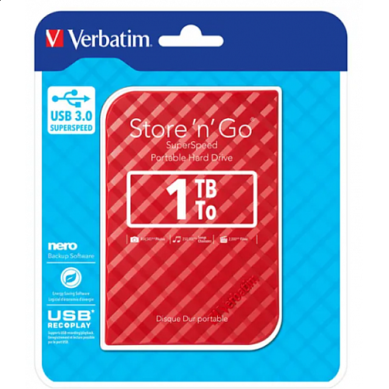 Verbatim HDD E2.5"  1TB USB 3.0 Store" n" Go 53203, Red