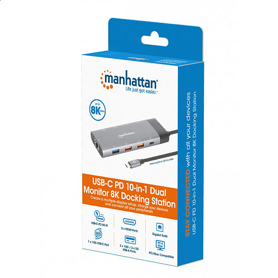 Manhattan docking station 130714 10in1 USB-C - 2xHDMI, 5xUSB, LAN, PD 100W