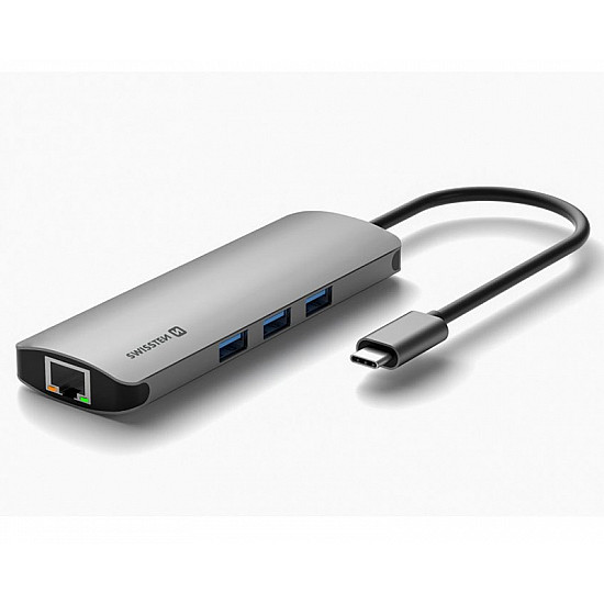 Swissten TIP C HUB 8 in 1 aluminijum sivi