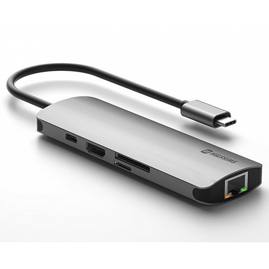 Swissten TIP C HUB 8 in 1 aluminijum sivi