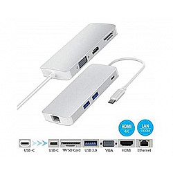 FAST ASIA Adapter-konvertor TIP C na VGA+HDMI+SD, MICRO SD+RJ 45+2xUSB3.0+TIP C