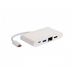 E-GREEN Adapter USB 3.1 tip C (M) - HDMI + USB3.0 + RJ45 + tip C (F) beli