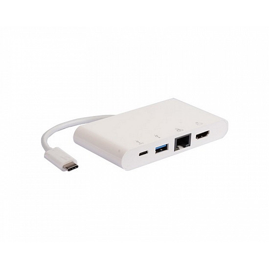 E-GREEN Adapter USB 3.1 tip C (M) - HDMI + USB3.0 + RJ45 + tip C (F) beli