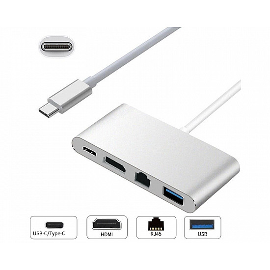 E-GREEN adapter USB Tip C - HDMI + USB 3.0 + Tip C + RJ45 (F)