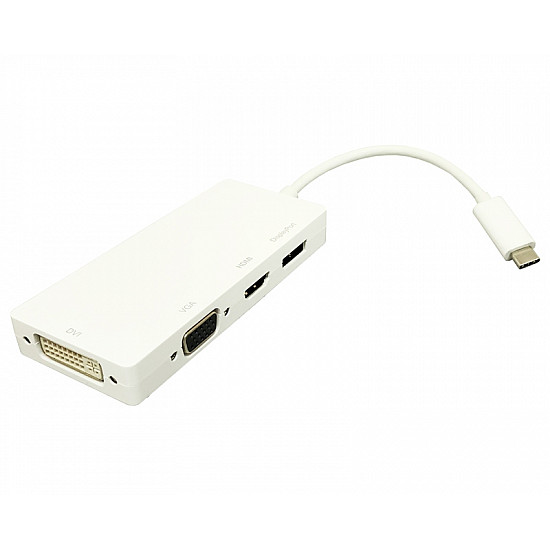 E-GREEN adapter USB 3.1 tip C (M) - Display Port + HDMI + VGA + DVI (F) beli