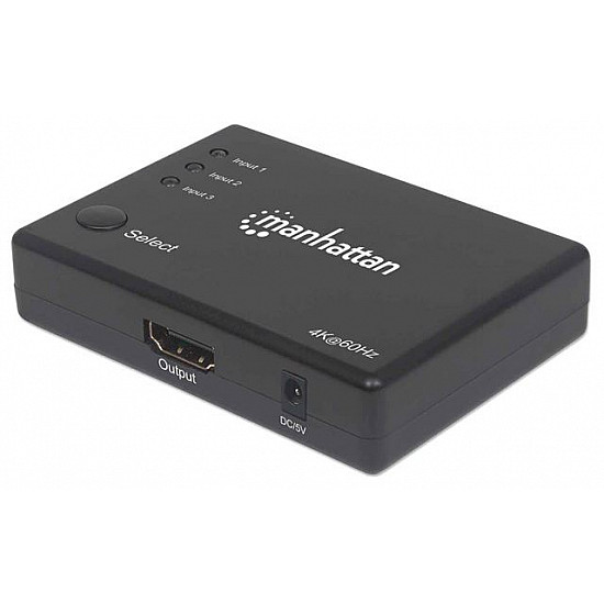 MANHATTAN INT Compact 3-Port HDMI Switch, 4K@60Hz,Black 207676