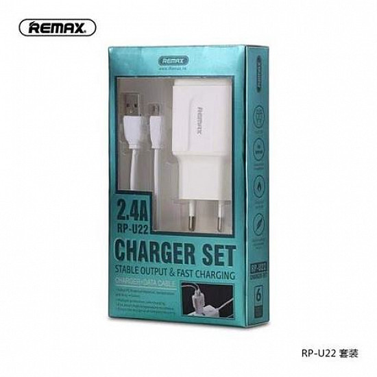 REMAX Strujni FAST punjac 2,4A 2x USB+ TIP C kabl 1m beli REMAX Strujni FAST punjac 2,4A 2x USB+ TIP C kabl 1m beli