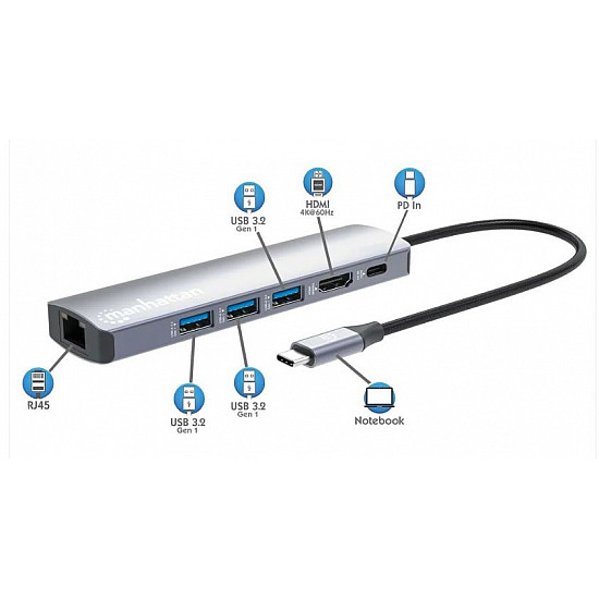 Manhattan USB-C PD 6-in-1 4K Multiport Hub