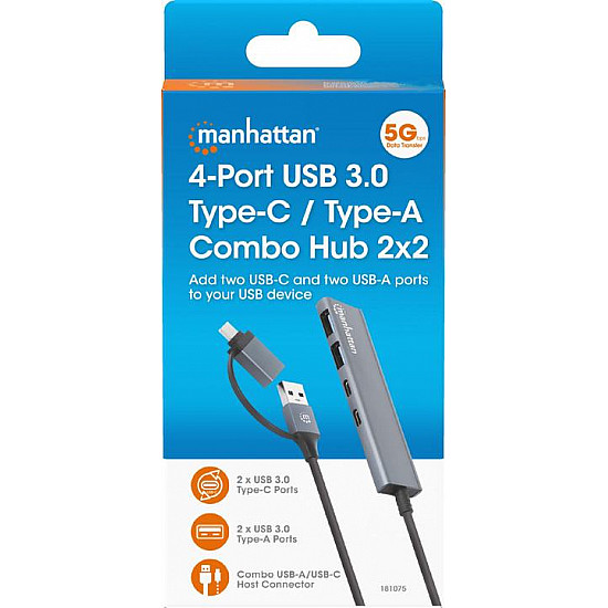 Manhattan 4-Port USB 3.0 Type-C, Type-A Combo Hub