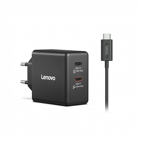 Lenovo NOT DOD punjač Dual USB-C 65W GaN Charger, 40AW065BEU