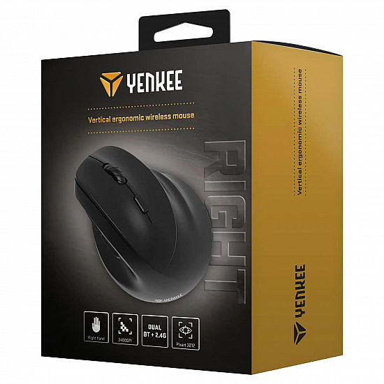 Yenkee bežični miš vertikalni ergonomski YMS 5060R 2400dpi,  Dual mode 2.4, BT Crni