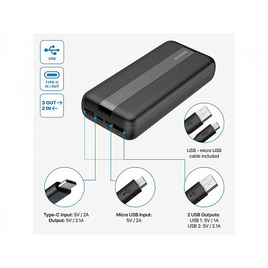 RIVACASE Power Bank VA 2081 20000mAh, crni