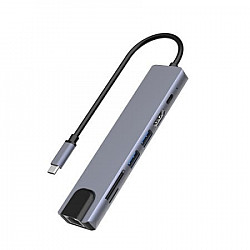Kettz adapter konverter TIP C 7, 1 USB 3.0x2, Ethernet RJ45 , HDMI 4K 30HZ, PD, SD, TF