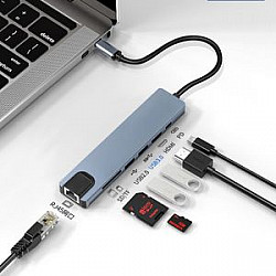 Kettz adapter konverter TIP C 7, 1 USB 3.0x2, Ethernet RJ45 , HDMI 4K 30HZ, PD, SD, TF