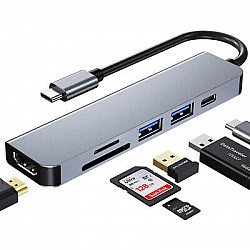 Kettz adapter Tip C 6, 1 4K HDMI, USBx2, SD, TF, USB-C, PD 87W KT-601G 